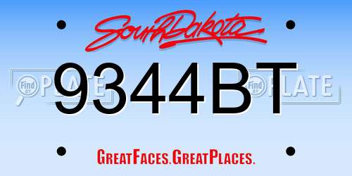 9344BT South Dakota License Plate
