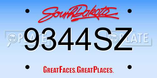 9344SZ South Dakota License Plate