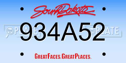 934A52 South Dakota License Plate