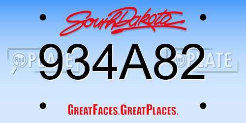 934A82 South Dakota License Plate