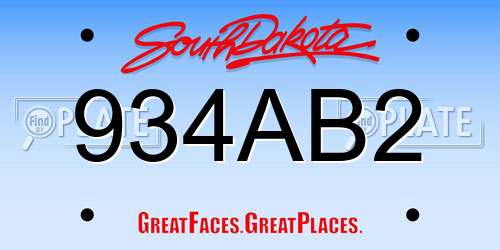 934AB2 South Dakota License Plate