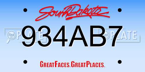 934AB7 South Dakota License Plate