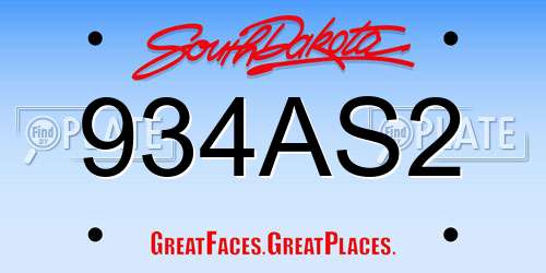934AS2 South Dakota License Plate