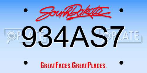 934AS7 South Dakota License Plate