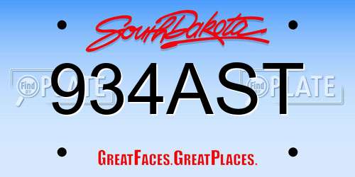 934AST South Dakota License Plate