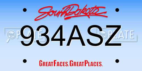 934ASZ South Dakota License Plate