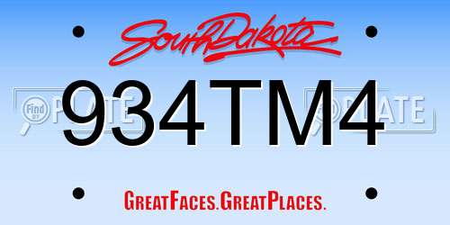 934TM4 South Dakota License Plate