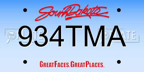 934TMA South Dakota License Plate
