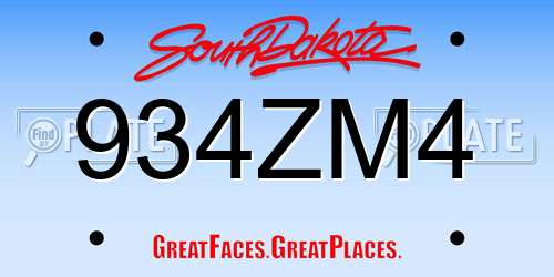 934ZM4 South Dakota License Plate