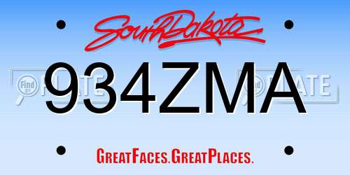 934ZMA South Dakota License Plate