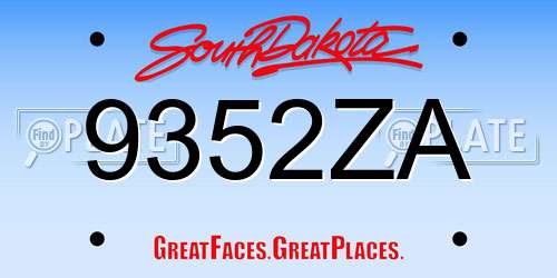 9352ZA South Dakota License Plate