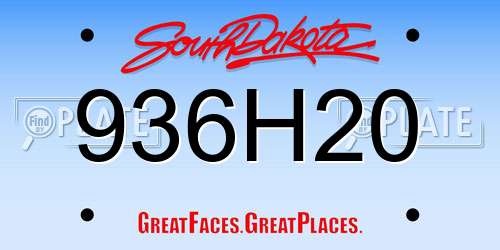 936H20 South Dakota License Plate