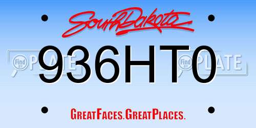 936HT0 South Dakota License Plate