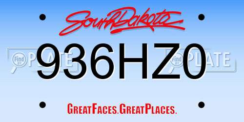 936HZ0 South Dakota License Plate