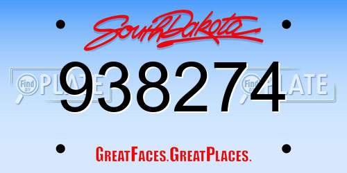 938274 South Dakota License Plate