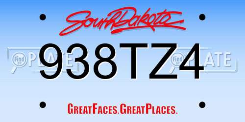 938TZ4 South Dakota License Plate