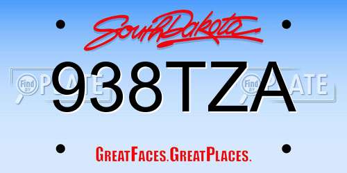 938TZA South Dakota License Plate