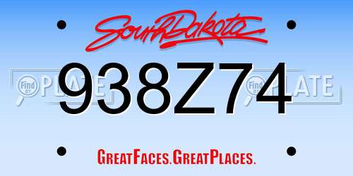 938Z74 South Dakota License Plate
