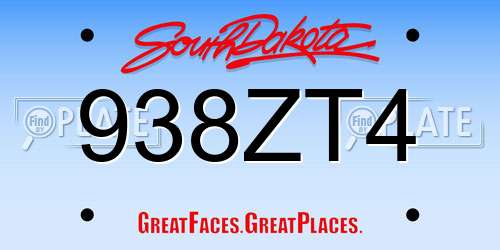 938ZT4 South Dakota License Plate