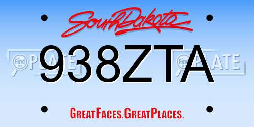 938ZTA South Dakota License Plate