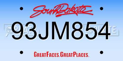 93JM854 South Dakota License Plate