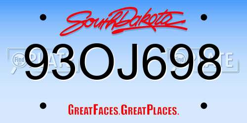 93OJ698 South Dakota License Plate