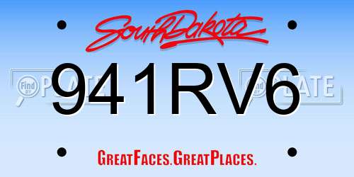 941RV6 South Dakota License Plate