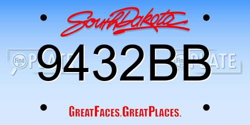 9432BB South Dakota License Plate
