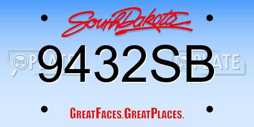 9432SB South Dakota License Plate