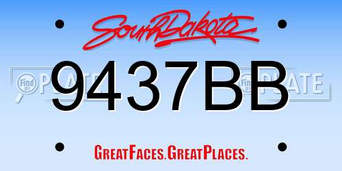 9437BB South Dakota License Plate