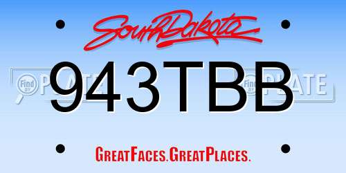 943TBB South Dakota License Plate
