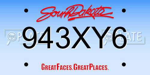 943XY6 South Dakota License Plate