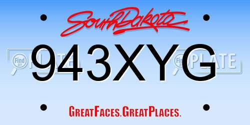 943XYG South Dakota License Plate