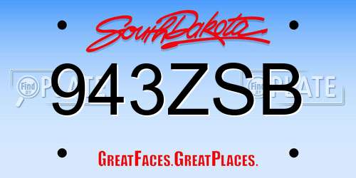 943ZSB South Dakota License Plate