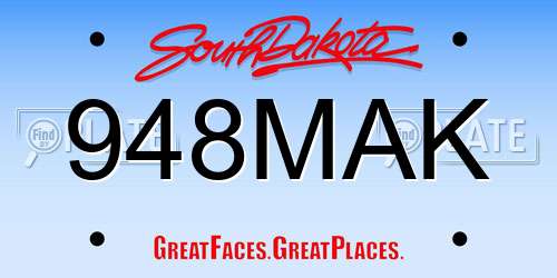 948MAK South Dakota License Plate