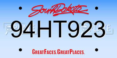 94HT923 South Dakota License Plate