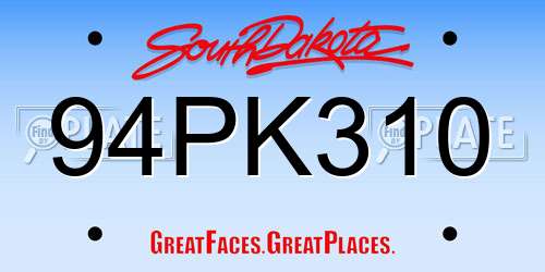 94PK310 South Dakota License Plate
