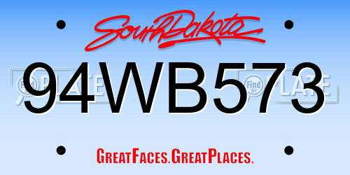 94WB573 South Dakota License Plate