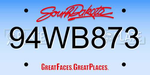 94WB873 South Dakota License Plate