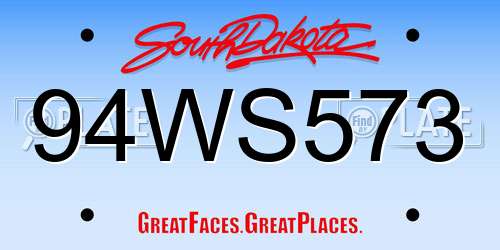 94WS573 South Dakota License Plate