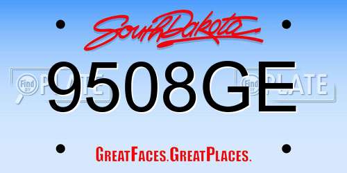 9508GE South Dakota License Plate