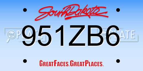 951ZB6 South Dakota License Plate