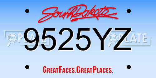 9525YZ South Dakota License Plate
