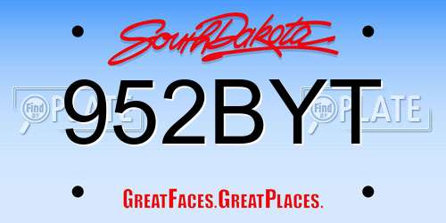 952BYT South Dakota License Plate