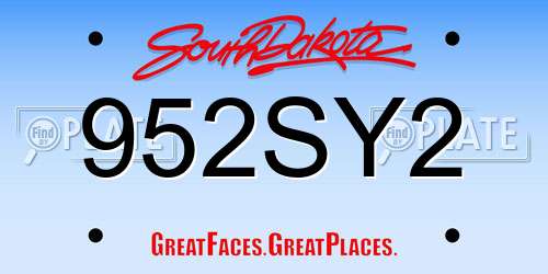 952SY2 South Dakota License Plate