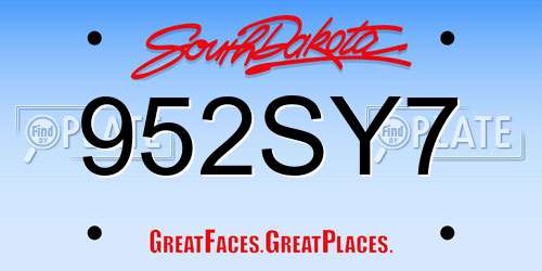 952SY7 South Dakota License Plate