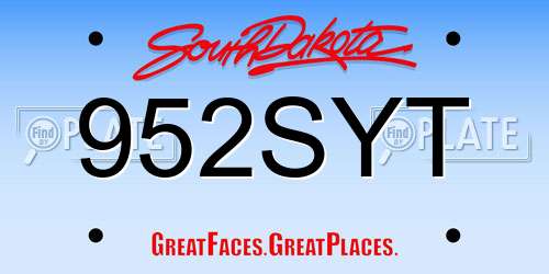 952SYT South Dakota License Plate