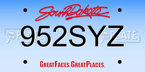 952SYZ South Dakota License Plate