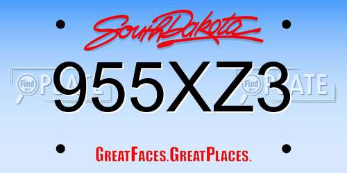 955XZ3 South Dakota License Plate
