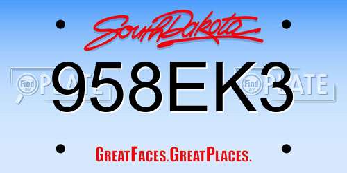 958EK3 South Dakota License Plate